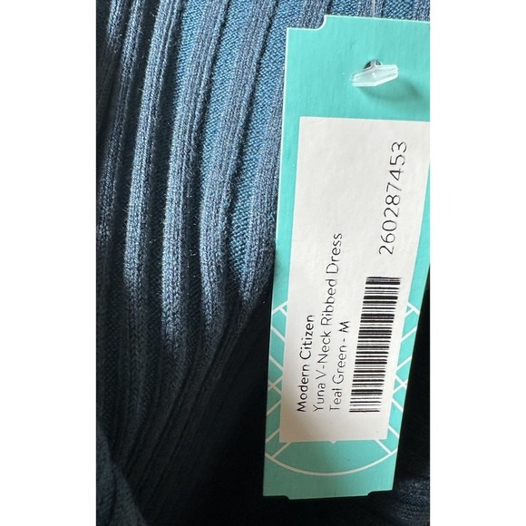 Modern Citizen Yuna V-Neck Ribbed Knit Midi Dress Teal Green Size M NWT - Picture 8 of 8